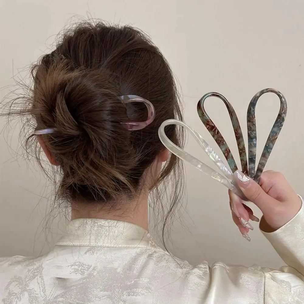 Épingle à cheveux en acétate en forme de U pour femmes et filles, outil de coiffure, design géométrique, chignon, accessoires