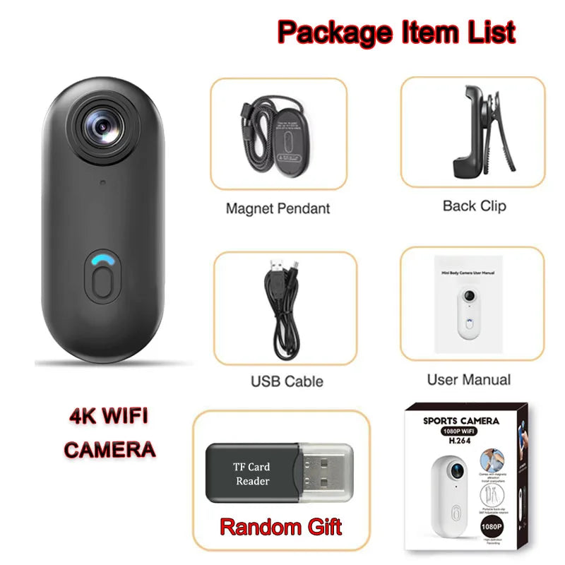Mini Caméra 4K JETO – Vlogging Body Camera WiFi Mini Enregistreur d’Action Sport Voyage