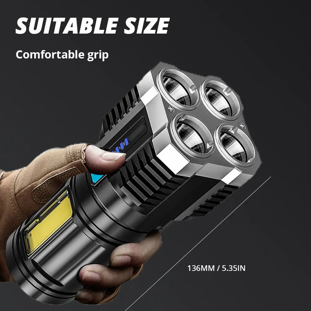 Lampes de poche LED haute puissance, torche de camping, lumière latérale COB, lanterne à main portable, 4 modes d'éclairage