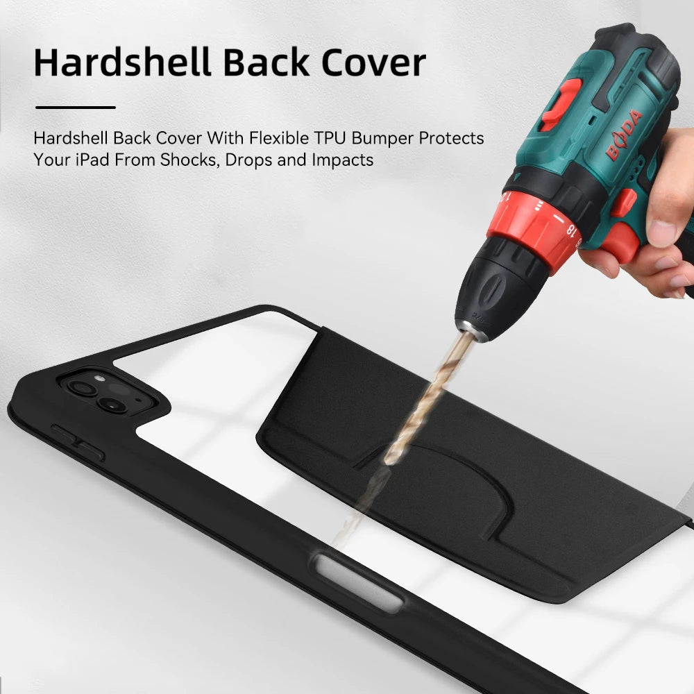 Étui iPad DANYCASE – Protection transparente antichoc avec fonction réveil automatique et support intégré