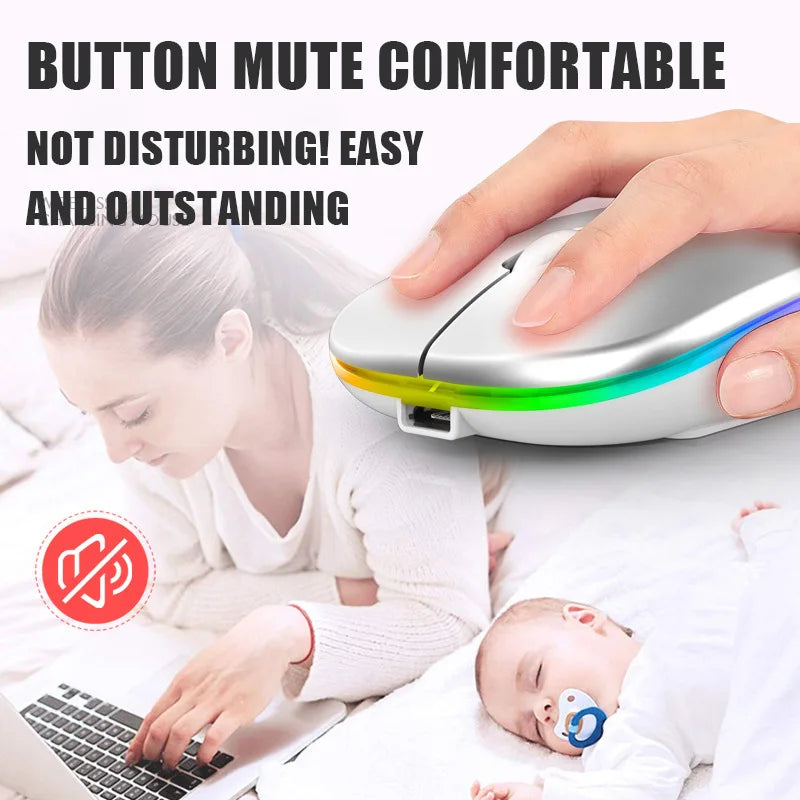 Souris sans fil Bluetooth 5.0 avec éclairage RVB rechargeable par USB pour ordinateur portable, PC, MacBook, souris de jeu 2,4 GHz, 1 600 DPI