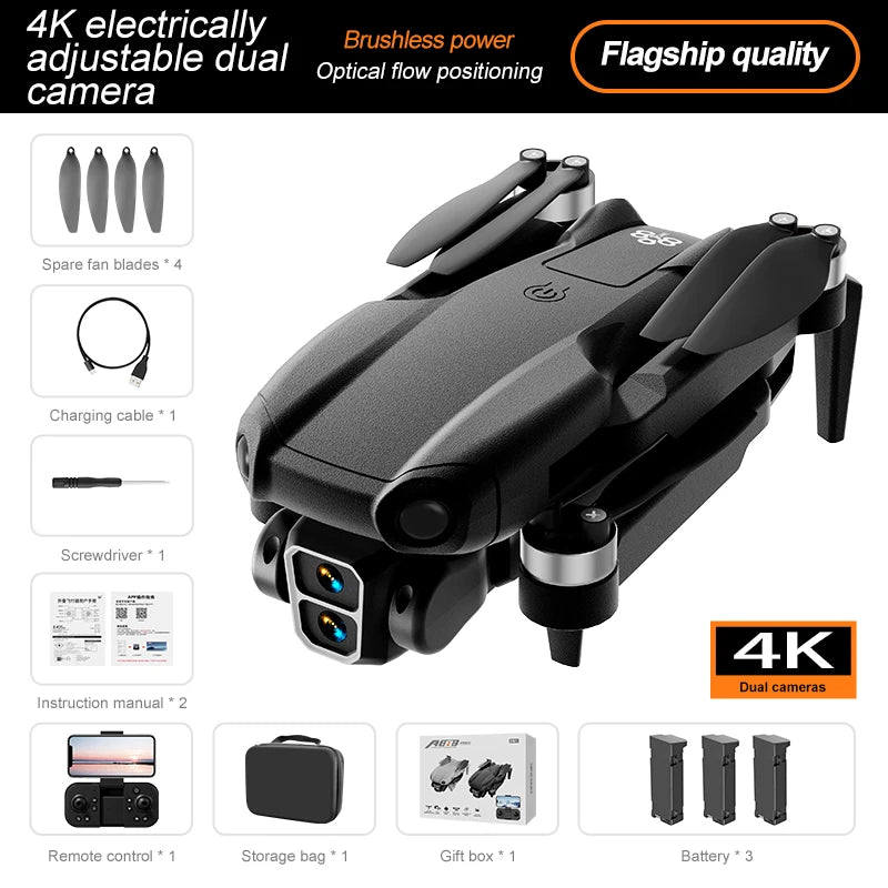 Drone A888 Pro 4K HD Aerial Photography Dual Camera Brushless Optical Flow Foldable RC Quadcopter