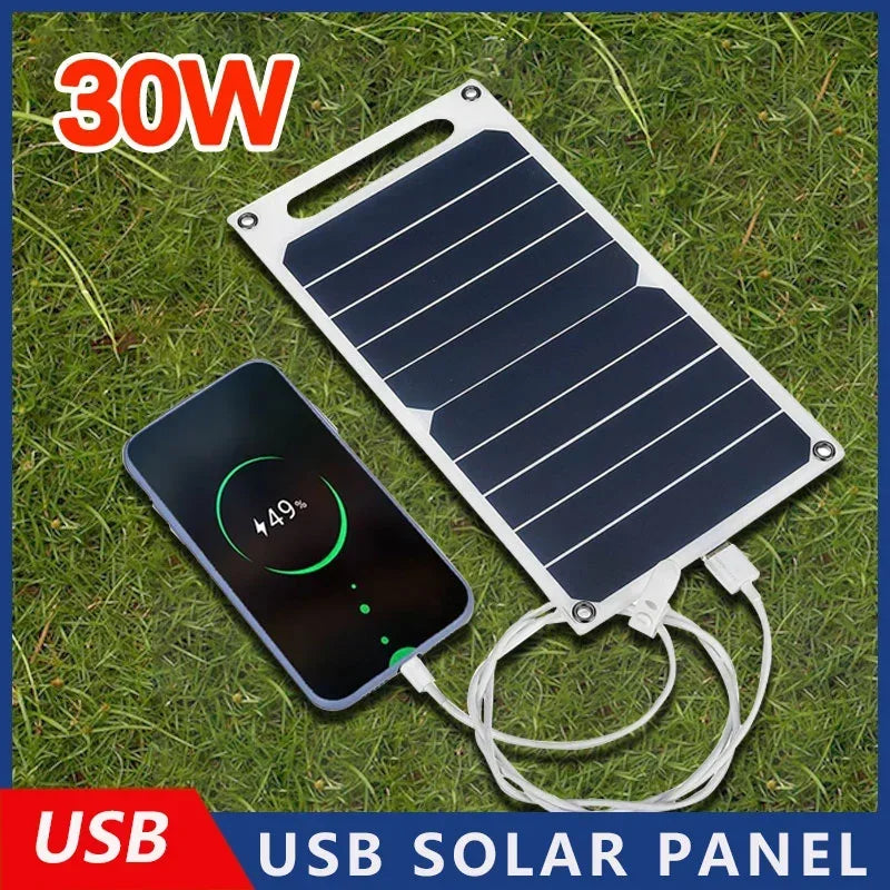 Panneau solaire 30 W avec USB, étanche, pour randonnée en plein air et camping, batterie portable, chargeur de téléphone portable, panneau de charge 6,8 V