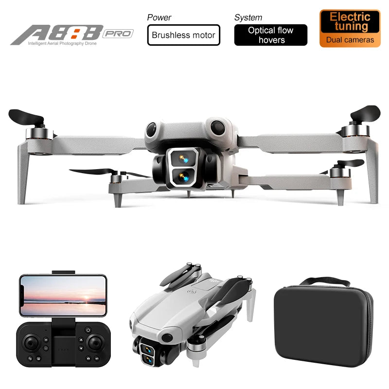 Drone A888 Pro 4K HD Aerial Photography Dual Camera Brushless Optical Flow Foldable RC Quadcopter
