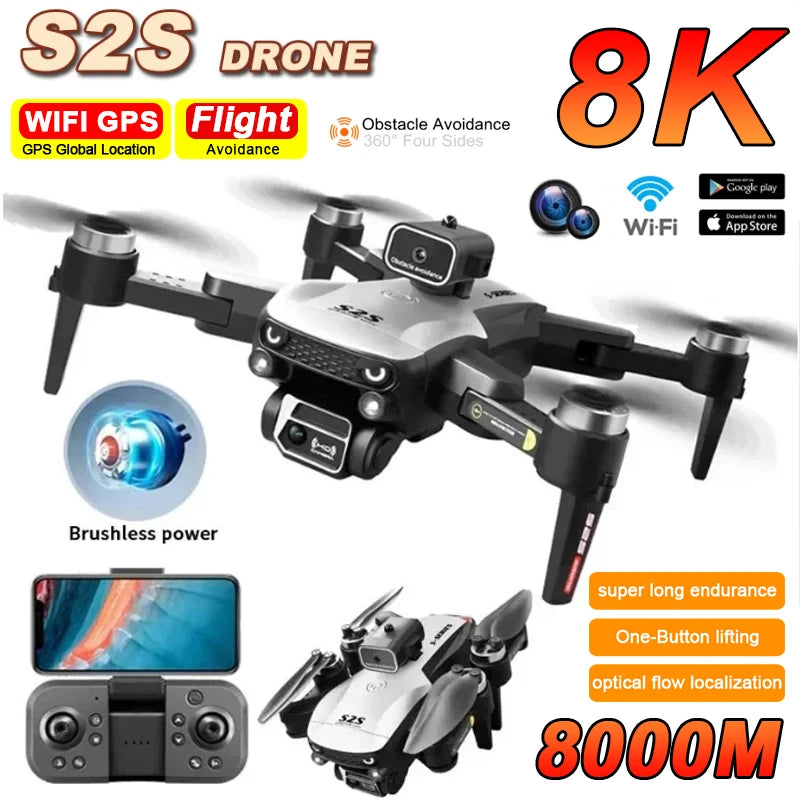 Drone S2S 2026 5G – HD 8K, double caméra, photographie aérienne, évitement d’obstacles, moteur sans balais, quadrirotor pour adultes et enfants