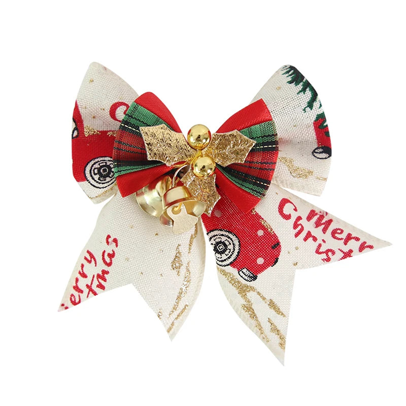 Mini nœud décoratif pour sapin de noël, 5 pièces/paquet, ruban décoratif pour nouvel an, fête de noël, maison, pendentifs en forme de cloche