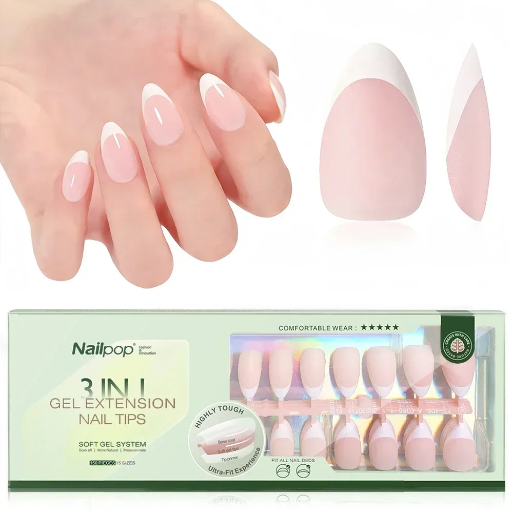 Extensions d’Ongles à Pointe Française Pré-Colorées - Nailpop 3 en 1 