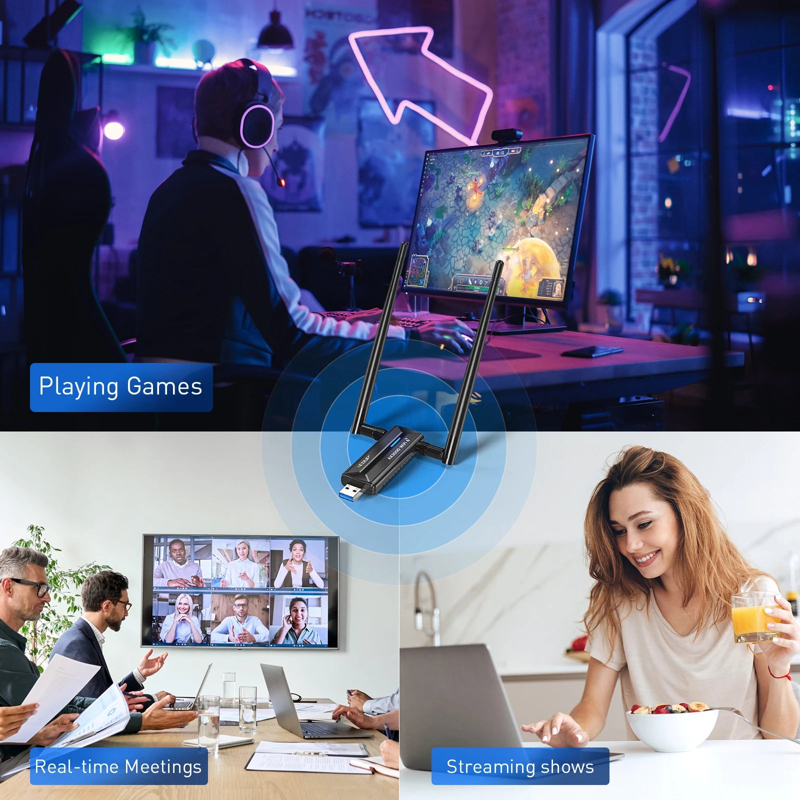 Adaptateur WiFi Tri-bande 2.4G 5G 6G EDUP WiFi 6E, carte réseau sans fil 3000Mbps USB 3.0, antenne à Gain élevé récepteur Wifi Dongle