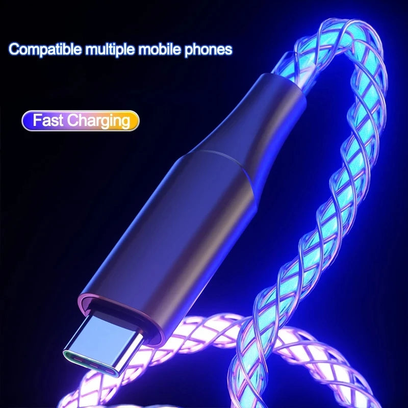 Câble de charge, SnapFast Chargeant RVB Respirant Shoous Gradient Lumière Câble De Données 66W TYPE-C Chargeur Pour iPhone 15 Pro Huawei Samsung Câble De Données