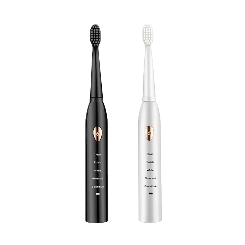 Brosse à dents électrique classique pour adulte, noir et blanc, mode 5 vitesses, chargement USB, étanche IPX7