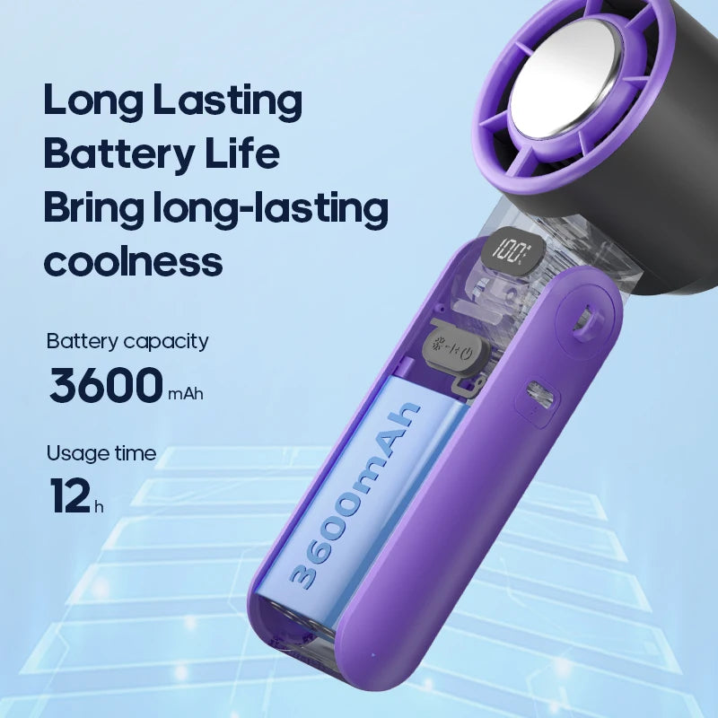 Mini ventilateur portable pliable d'extérieur KINSCOTER, rechargeable, 3600 mAh, contrôle libre sur 100 niveaux, turbo haute vitesse