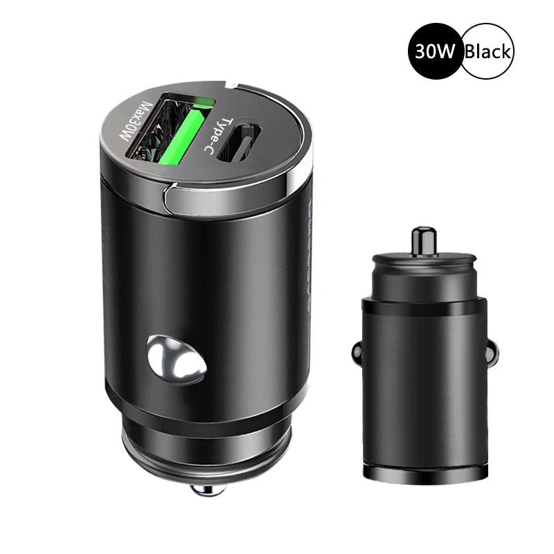 Mini chargeur de voiture allume-cigare 100W, charge rapide pour iPhone QC3.0, mini PD USB Type C, chargeur de téléphone de voiture pour Xiaomi Samsung Huawei