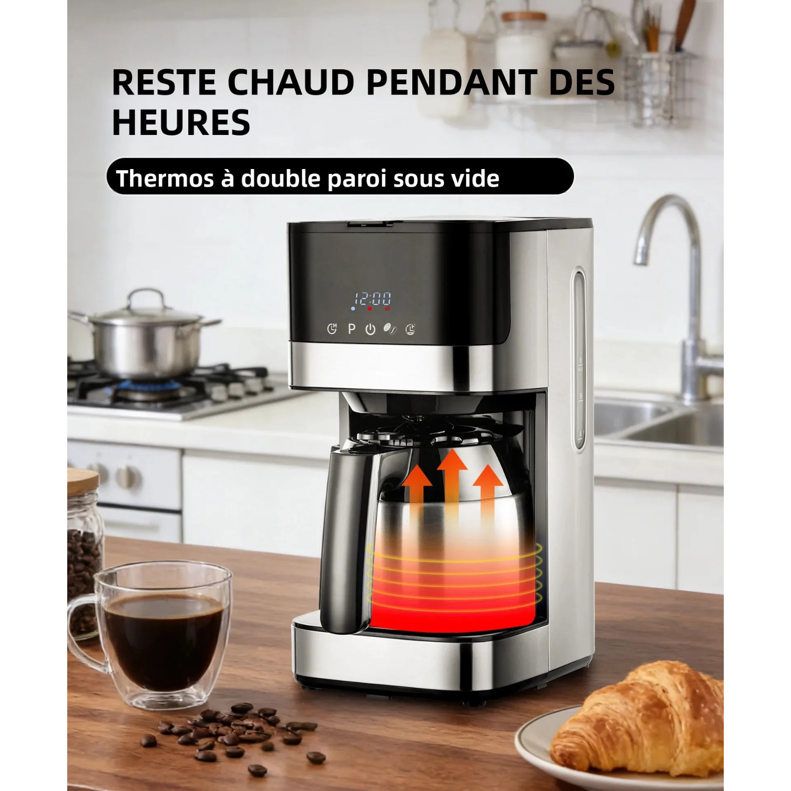 Machine à café filtre avec carafe isotherme en acier inoxydable