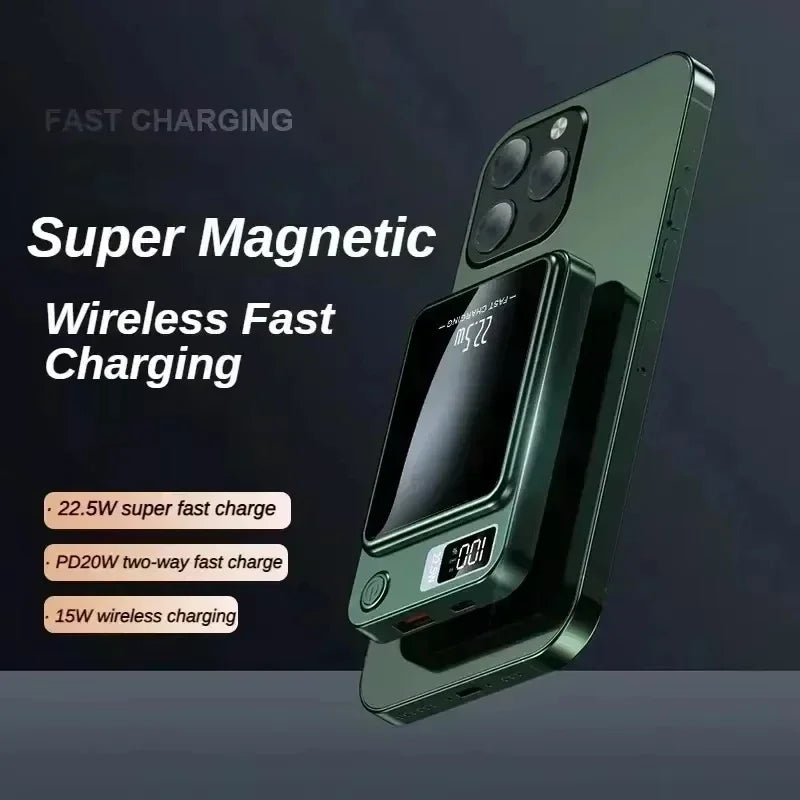 Batterie externe magnétique sans fil 100000 mAh, charge super rapide, batterie portable avec adaptateur Powerbank pour iPhone, Huawei, Samsung.