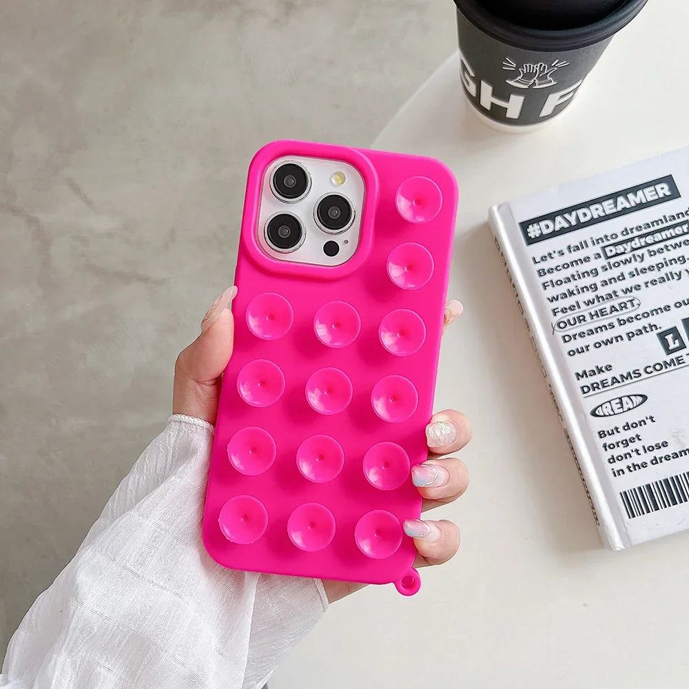 Coque de téléphone en Silicone souple à ventouse – Étui antidérapant antichoc couleur bonbon – iPhone 17/16 Pro Max/15 Pro Max Plus/14/13/12/XR