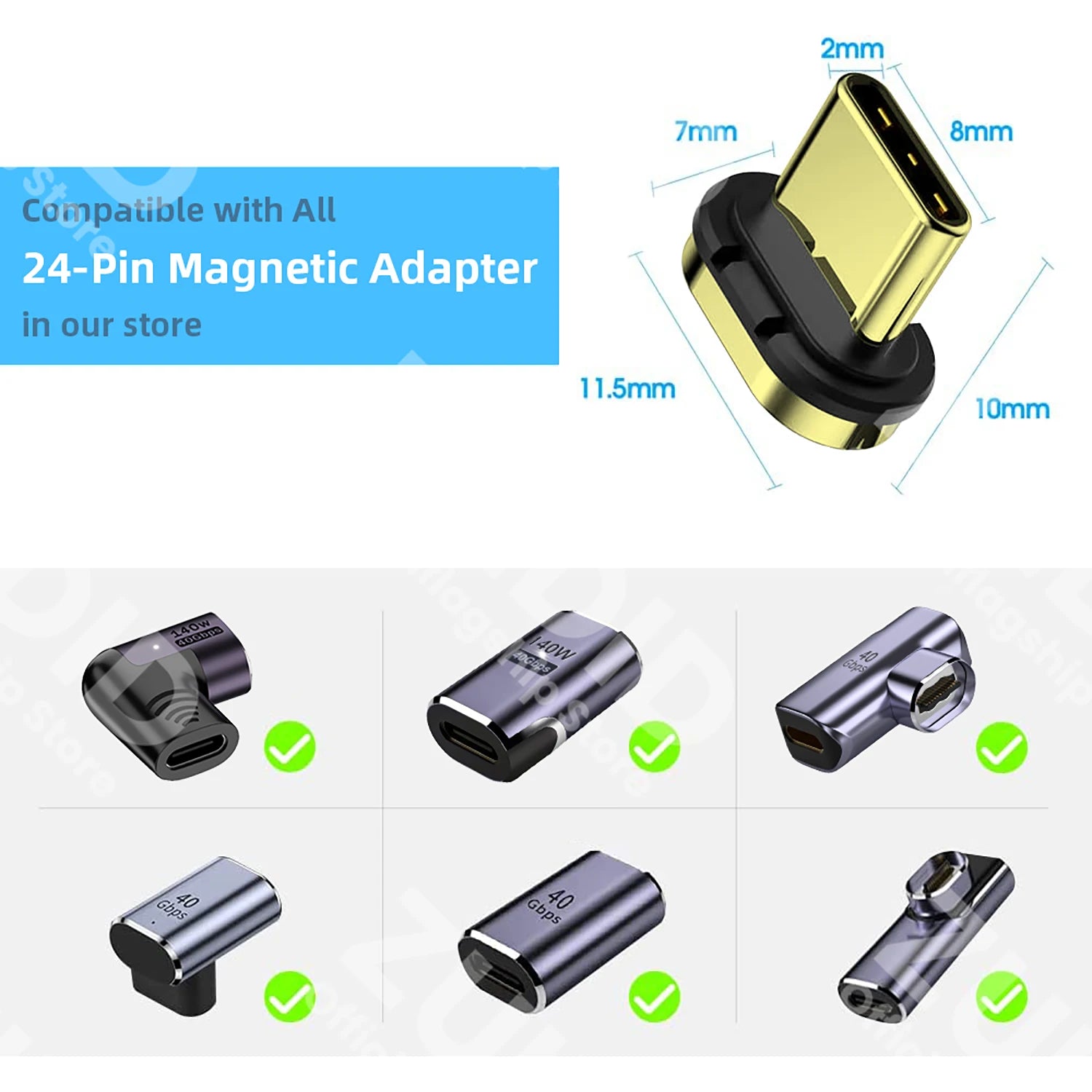 Adaptateur de câble magnétique USB Type C 24 broches, 3/5/10 pièces, pour adaptateur magnétique USB4.0, bouchons anti-poussière pour téléphone portable, convertisseur de pointes magnétiques