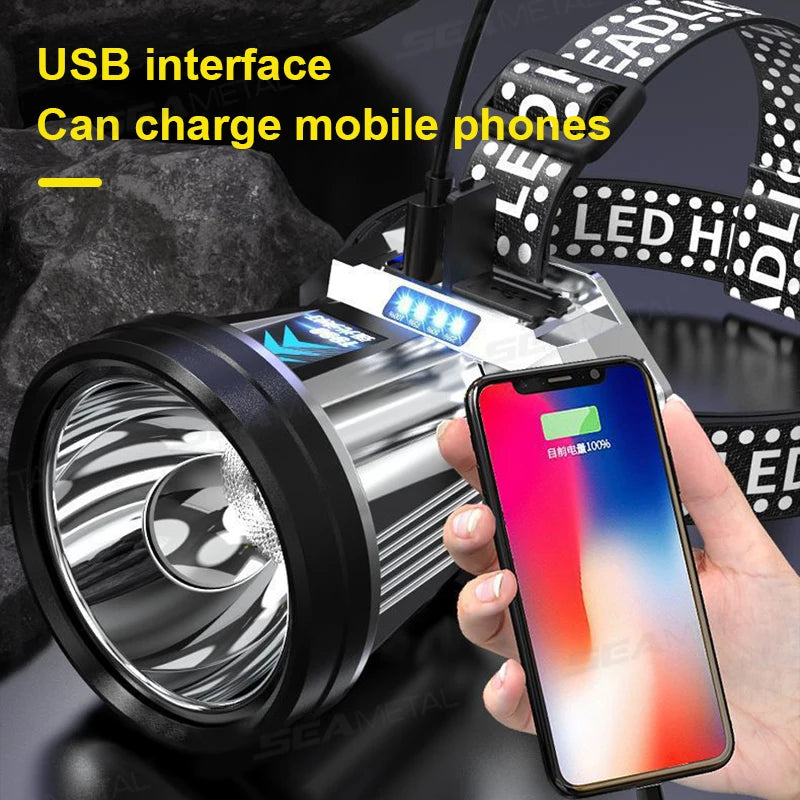 Lampe Frontale de Travail Ultra Lumineuse SEAMETAL – Portable, Rechargeable USB, Lampe LED d’Urgence Extérieure, Pêche, Randonnée
