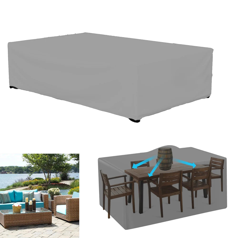 Housse de Protection Imperméable pour Meubles de Jardin – Multi-tailles, Anti-UV, 210D Oxford – Rectangulaire Argent/Noir