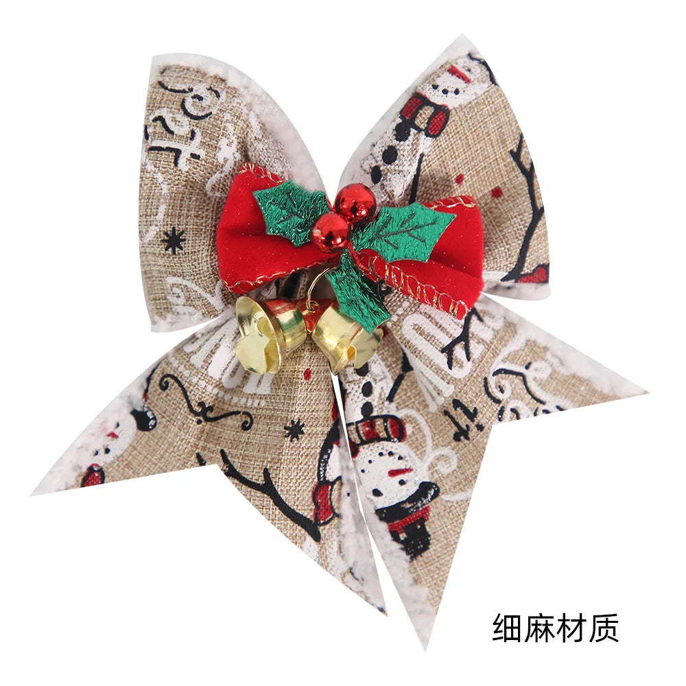 Noeud de ruban de lin vintage, décorations d'arbre de Noël, nœuds de cloche, décoration de boîte cadeau de fête à la maison, paquet de 4 pièces