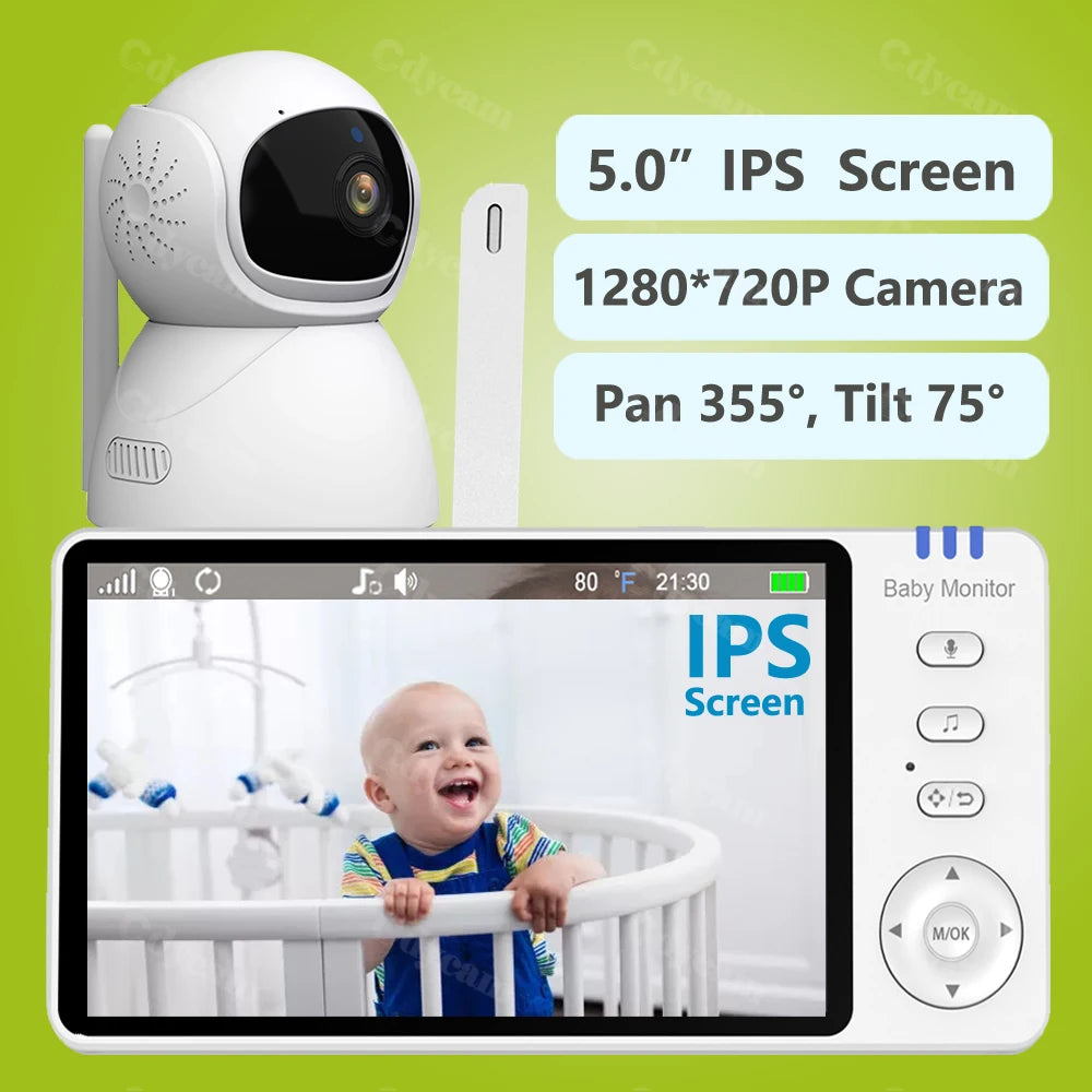 Video Baby Monitor, 720P HD IPS Screen, 5" Pan/Tilt Camera, 4x Zoom, Two-Way Audio, Night Vision, 3500mAh Battery, VOX Lullaby