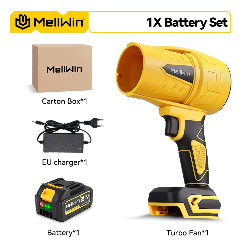 Souffleur turbo électrique sans balais MELLWIN – 350 m/s, 3 500 W, souffleur de feuilles portable sans fil pour broches de batterie 18 V