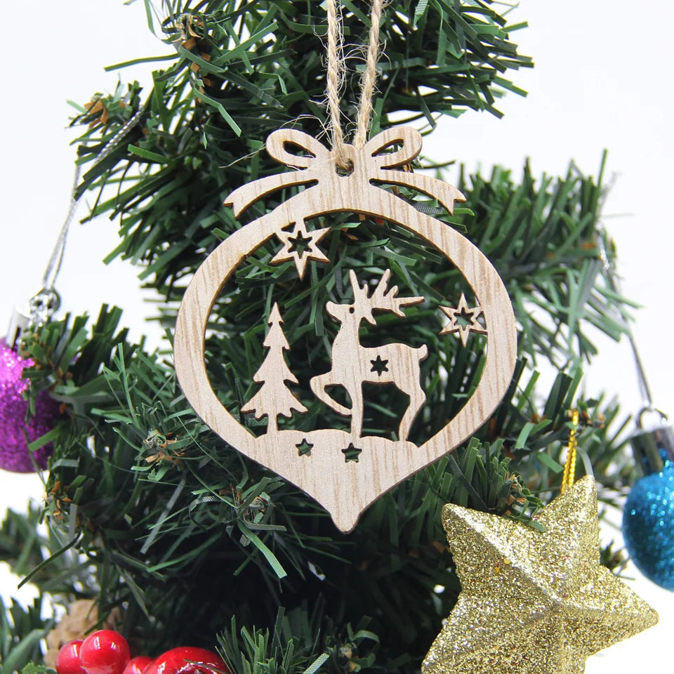 Flocon de neige creux en bois pour Noël, ornements de Noël vintage, décorations d'arbre de Noel, cadeaux, 12 pièces par boîte
