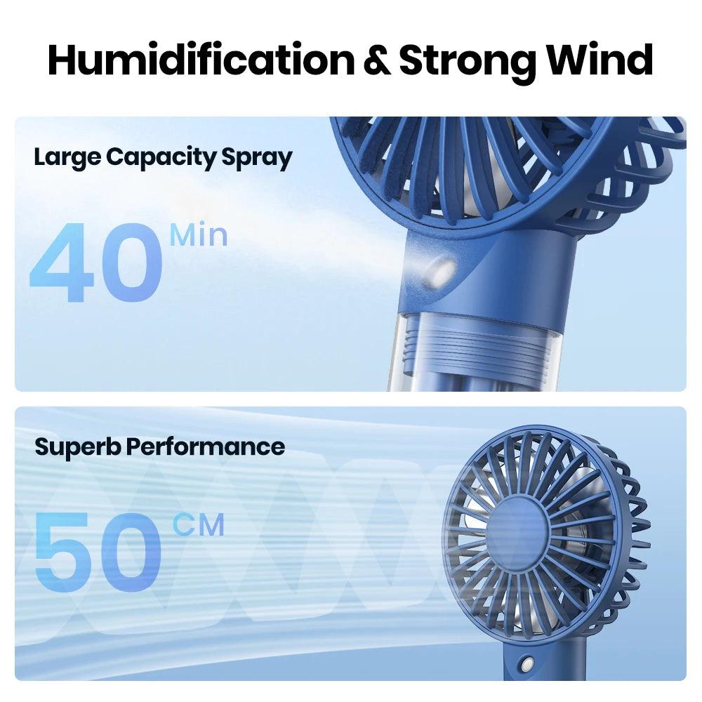 Mini ventilateur portable TOPK avec brumisateur d'eau, capacité de 2000 mAh et fonction d'humidification pour l'été, ventilateur électrique personnel, ventilateurs USB