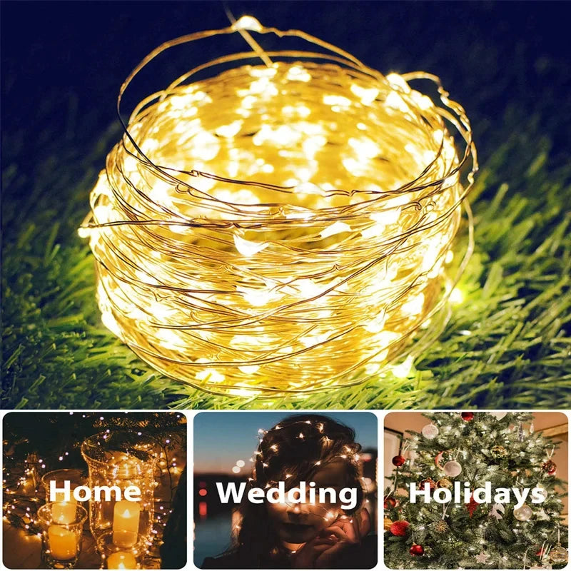 Guirlande lumineuse solaire à LED pour décoration de fête de Noël, extérieur, lumière dégradée, jardin, 102m, 52m, 32m, 22m, 12m, 7m
