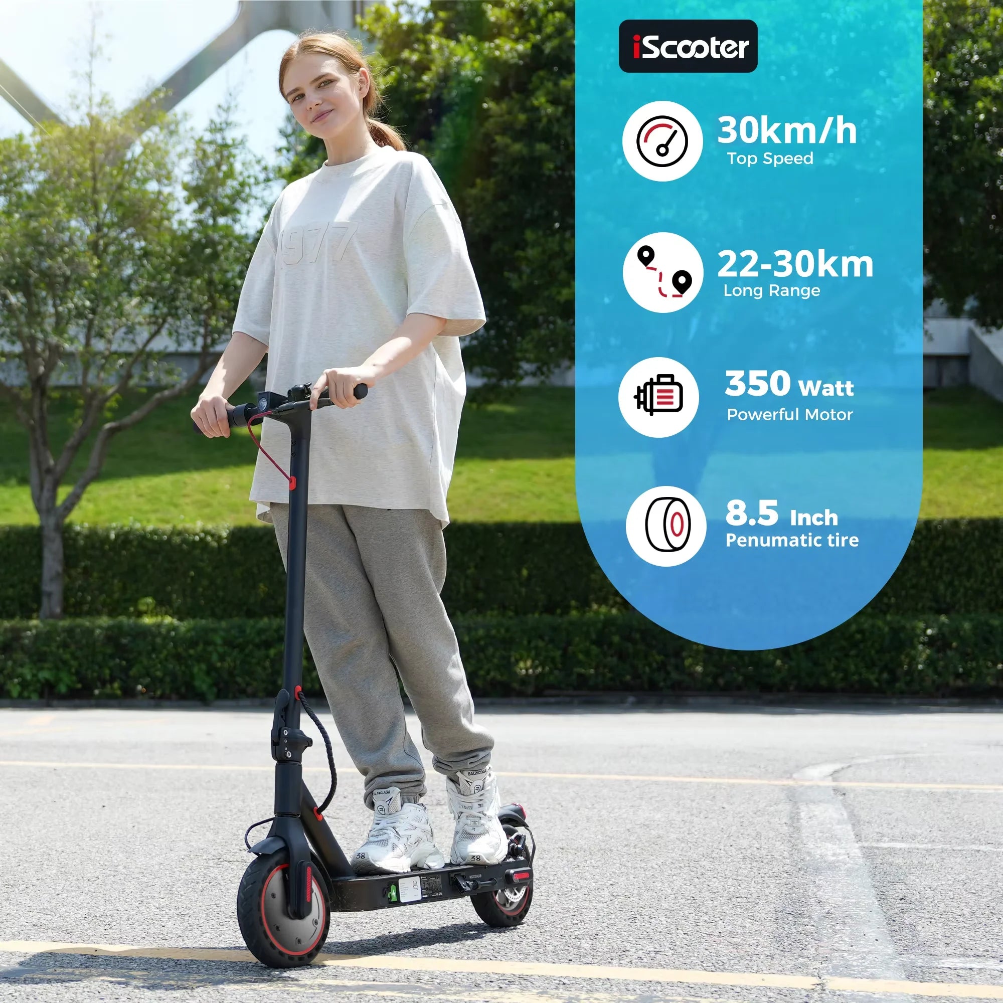 Trottinette électrique iScooter, Scooter i9 Scooter électrique 350W Scooter pour adultes 7.5Ah 30 km/h pliable E scooter pneu court 8.5 pouces nid d'abeille