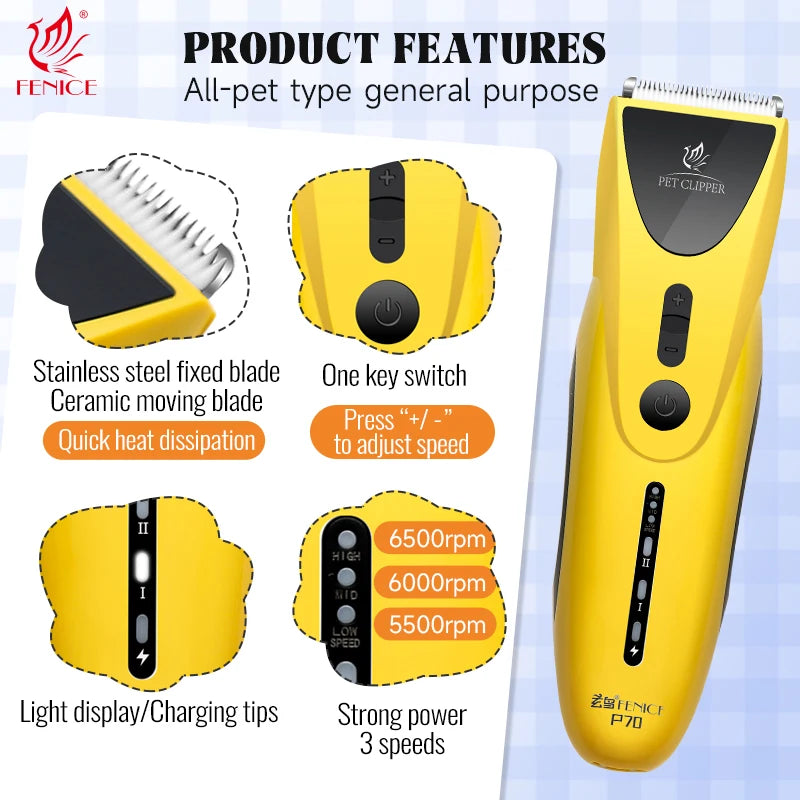 Tondeuse pour animaux domestiques à faible bruit, Ensemble rechargeable