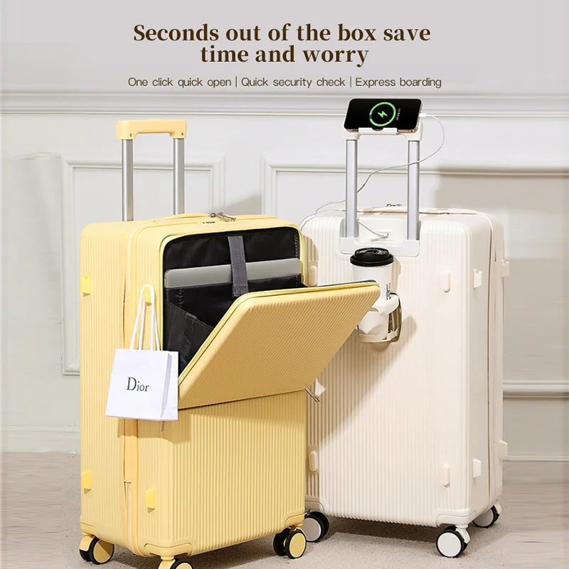 Valise rigide en PC avec cadre en aluminium SUSHIMU– bagage à roulettes à large poignée, 20, 24 et 26 pouces