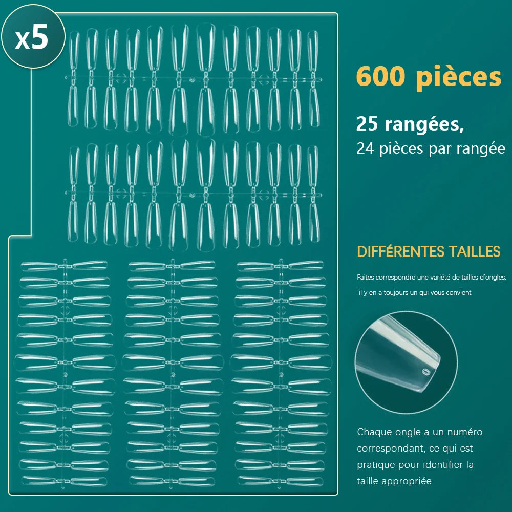 Faux Ongles Acrylique Nailpop PRO 600 pièces – Capsules Extension Multi-Formes