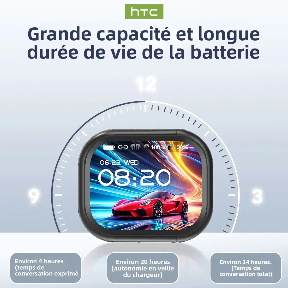 Écouteurs Bluetooth V6.0 HTC NE20, traducteur AI, écran tactile LCD OWS, casque de sport sans fil, son stéréo HD, longue durée de vie