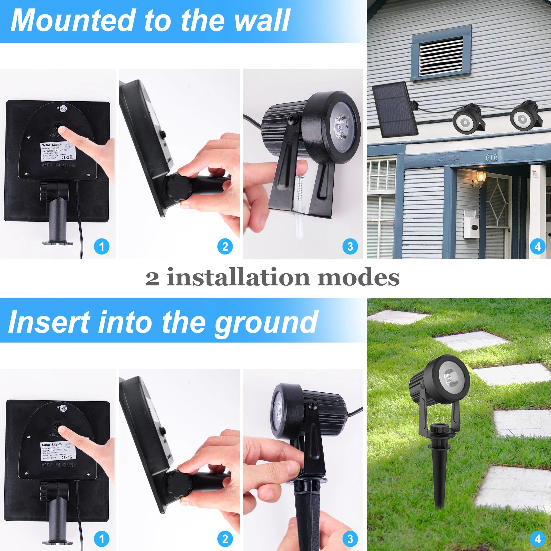 Projecteur solaire LED RGB – 1/2/4/6 lumières, IP65, couleurs cycliques, éclairage décoratif extérieur pour jardin et fêtes