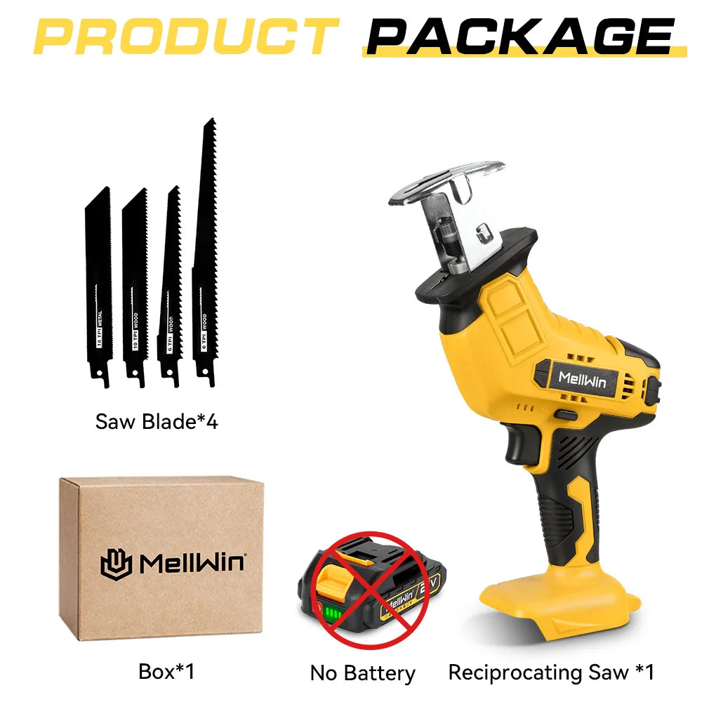 Scie Alternative Électrique Sans Fil MELLWIN – Coupe Bois, Métal et PVC, Compatible Batterie Makita 18V