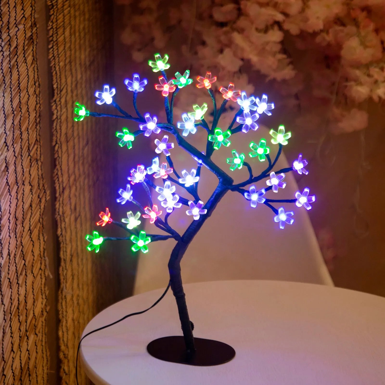 Lampe de table en forme de cerisier en fleurs, 43 cm, 40 LED, alimentée par USB, idéale pour la décoration de la maison
