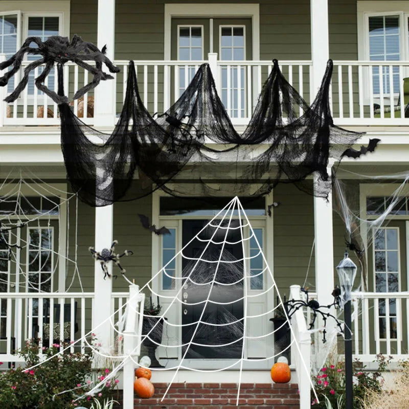 Tissu Noir Effrayant Halloween – Décoration Maison Hantée, Extérieur 76x200 cm