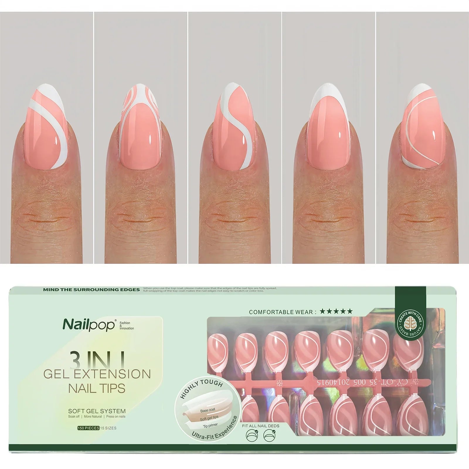 Pointes d’Ongles en Gel Français Pré-Colorées - Nailpop 150 pièces