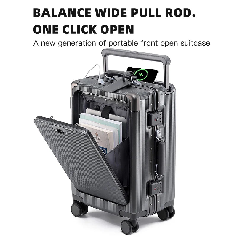 Valise rigide en PC avec ouverture frontale SUSHIMU – bagage à roulettes multifonctionnel, 20, 24 et 26 pouces