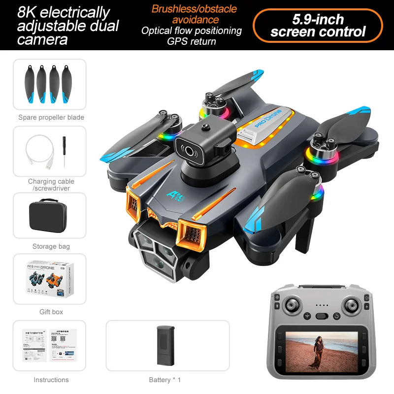 Drone A19Pro 2025 – GPS, Retour à une touche, 5G, 8K HD, Caméra omnidirectionnelle, Évitement d'obstacles, Jouet RC