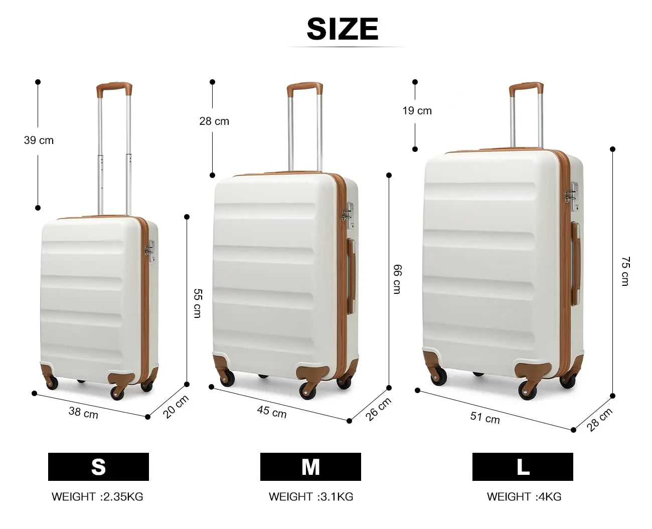 Valises KONO – ABS rigide avec 4 roues et serrure TSA