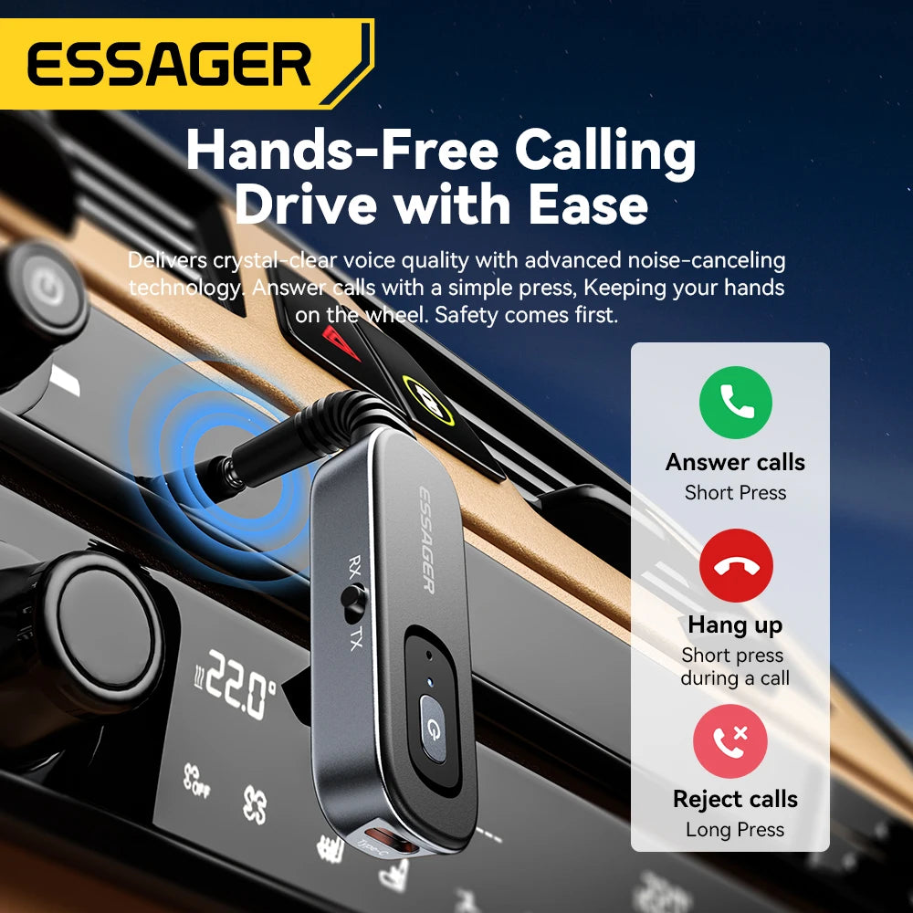 Essager Bluetooth 5.1 Audio-Sender und Empfänger, 3,5 mm, 3,5 AUX mit Mikrofon, kabelloser Adapter für Stereo-Musik, PC, TV, Autolautsprecher