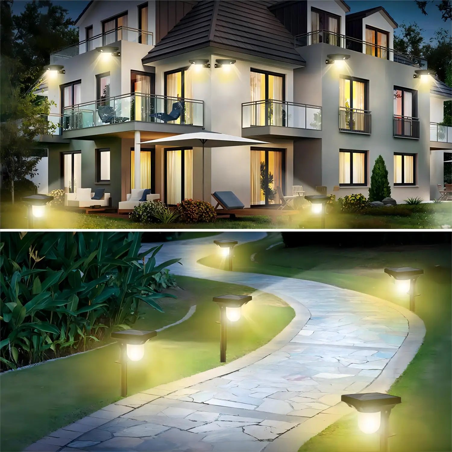 Außen-Gartenleuchten mit Bewegungssensor, IP65 Wasserdicht