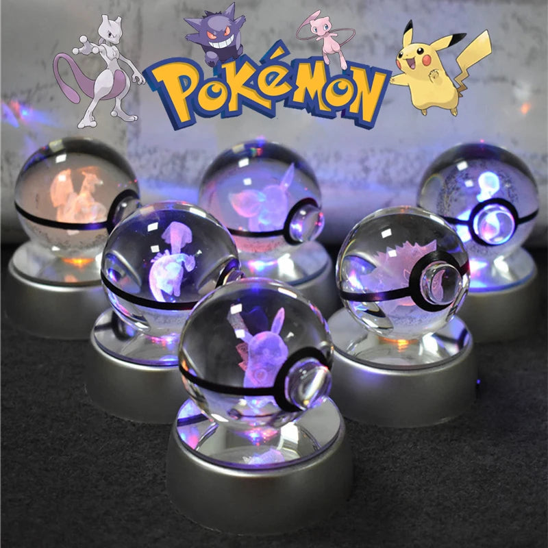 Boule de Clip Pokémon 3D, Pikachu Gengar Mew Mewtwo FigAuckland, Base de Lampe Pokeball, Statue de Boule de Verre Pokémon 3D