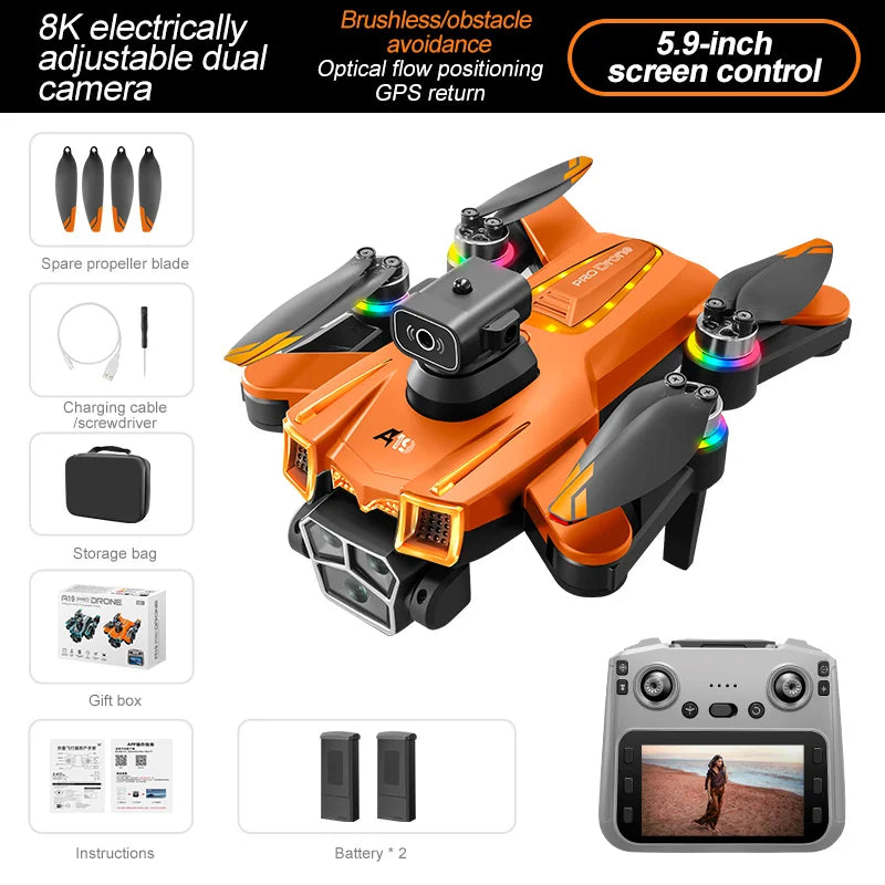 Drone A19Pro 2025 – GPS, Retour à une touche, 5G, 8K HD, Caméra omnidirectionnelle, Évitement d'obstacles, Jouet RC