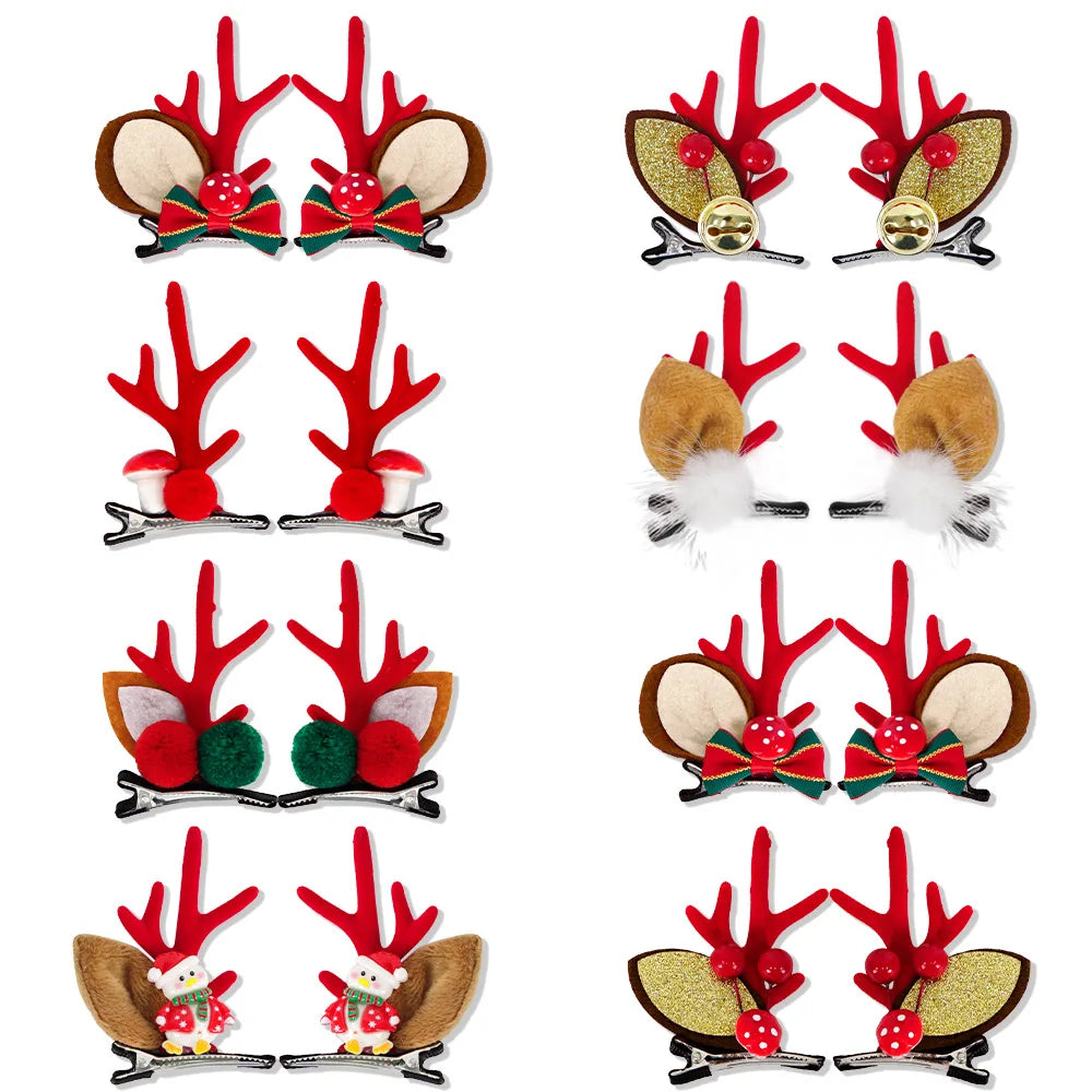 Accessoires pour cheveux de noël, bois en peluche rouge avec cloches, coiffure en épingle à cheveux oreilles de cerf