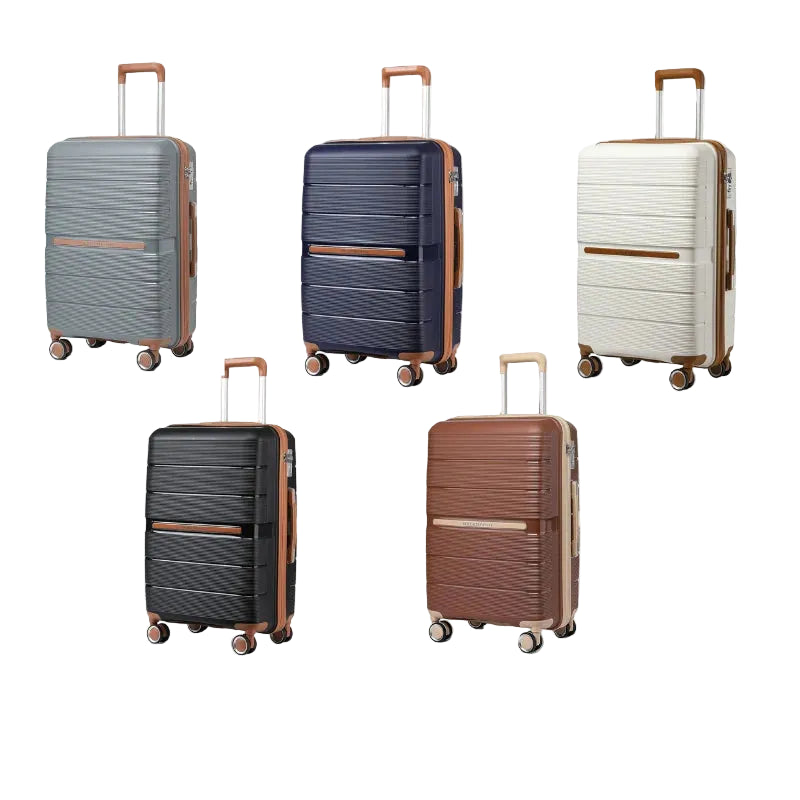 Valise rigide de voyage British Traveller – Bagage à roulettes avec serrure TSA, 100% PP, 8 roues tournantes, beige