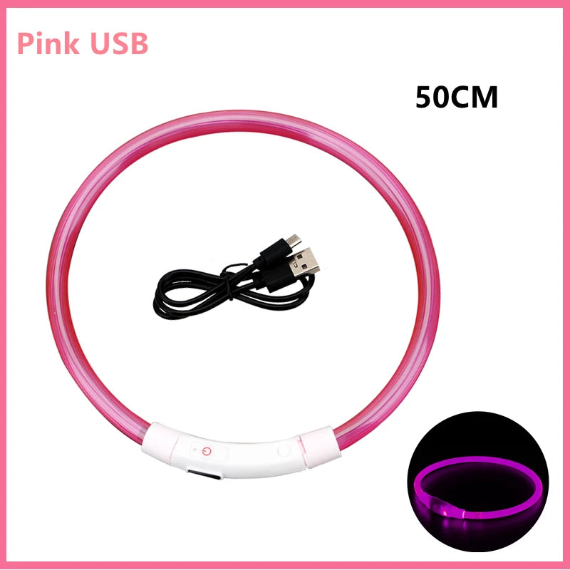 Collier lumineux Rechargeable USB pour chien, réglable, Led, brille, pour grands et petits chiens, chat, veilleuse, sécurité des animaux de compagnie
