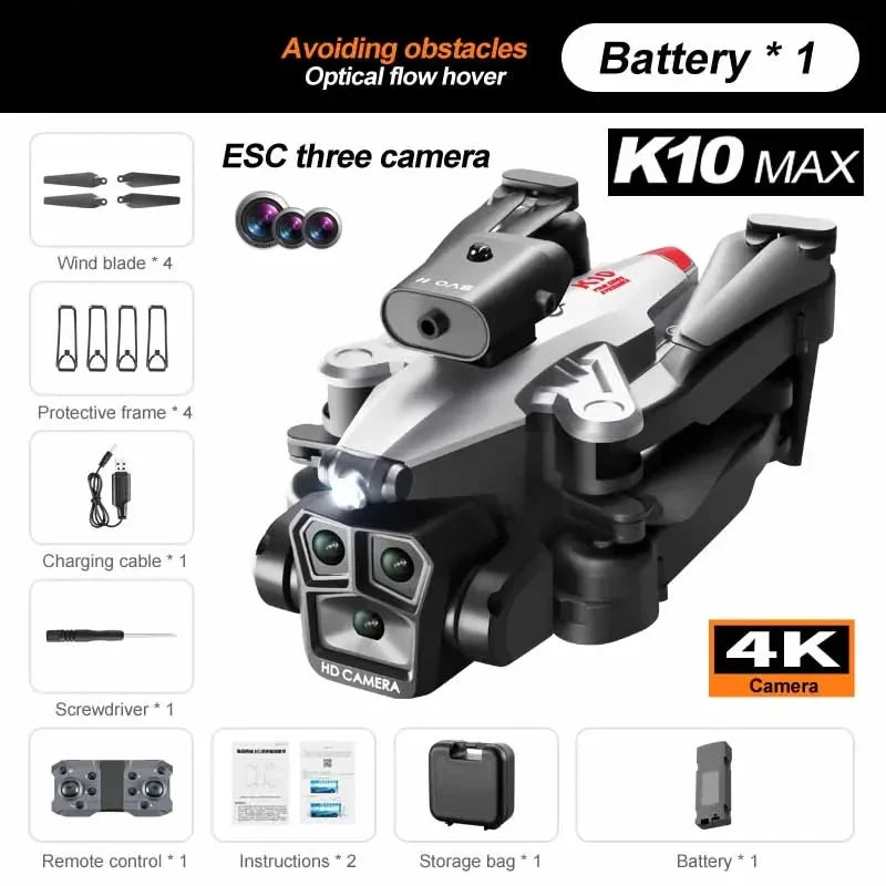 Drone K10 MAX – Pliable avec triple caméra 4K/8K et évitement d’obstacles
