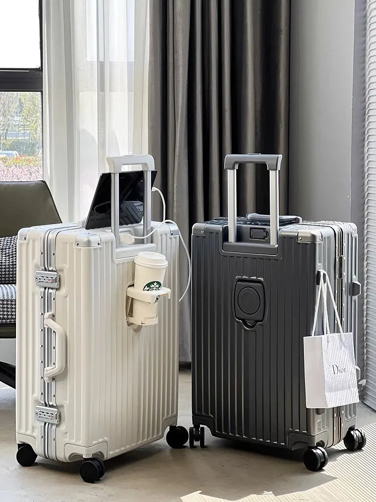 Bagage à main SUSHIMU avec support pour téléphone et tasse – valise roulante à coque rigide, 20, 24, 26 et 28 pouces